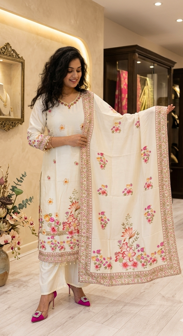 Silk printed three piece suit