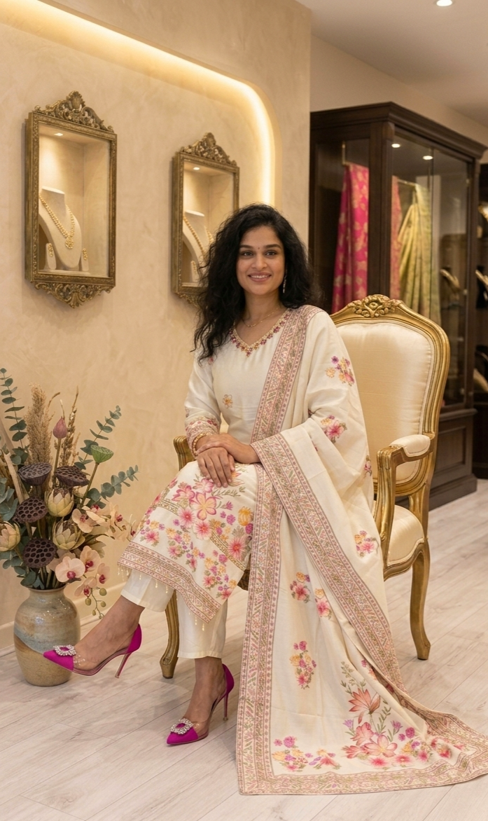 Silk printed three piece suit