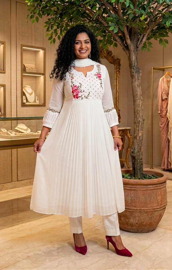 Stunning faux georgette party wear three piece kurti set 💕