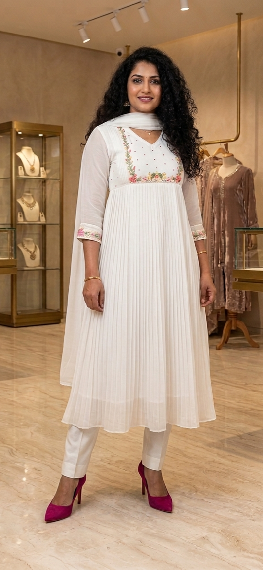 Stunning faux georgette party wear three piece kurti set 💕