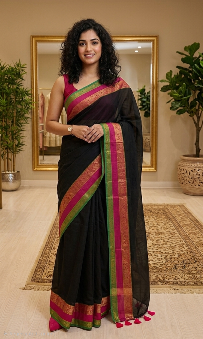 Stunning three layered border mul saree