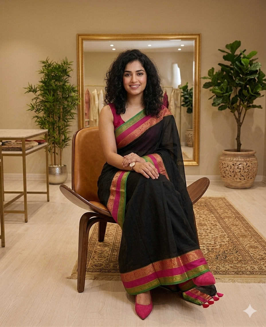 Stunning three layered border mul saree