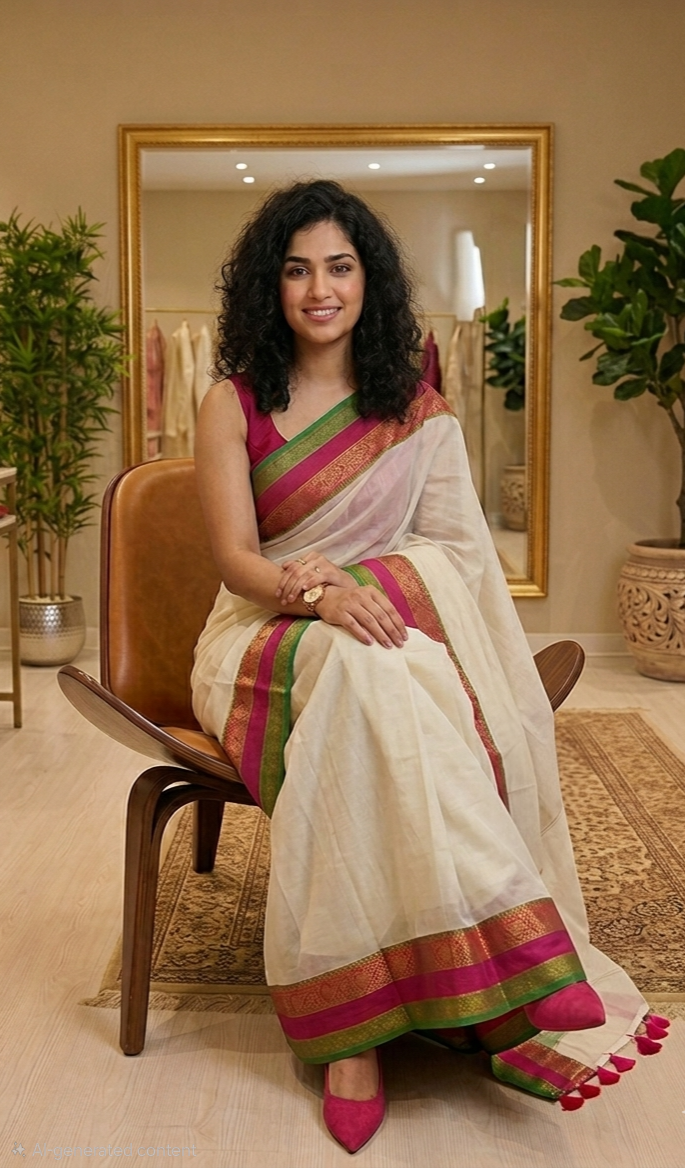 Stunning three layered border mul saree I