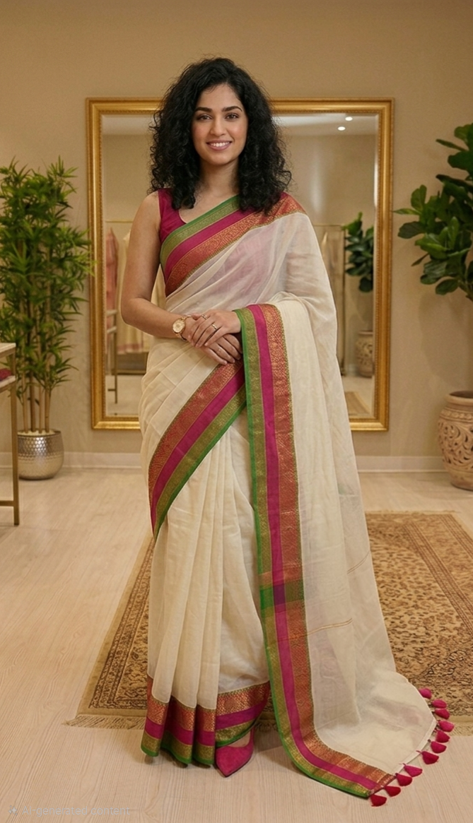 Stunning three layered border mul saree I