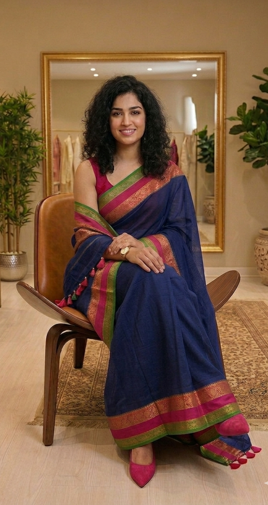 Stunning three layered border mul saree