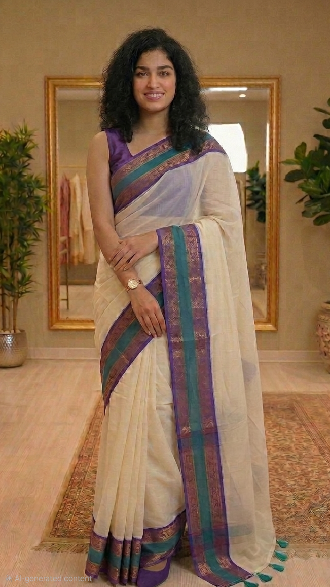 Stunning three layered border mul saree