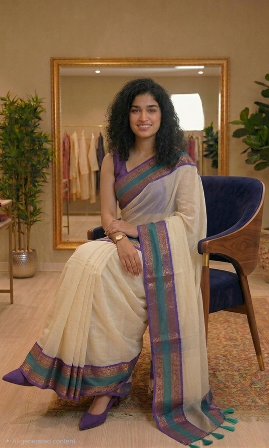 Stunning three layered border mul saree