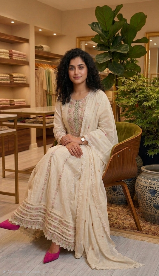 Beautiful embroidered soft cotton anarkali suit 💕