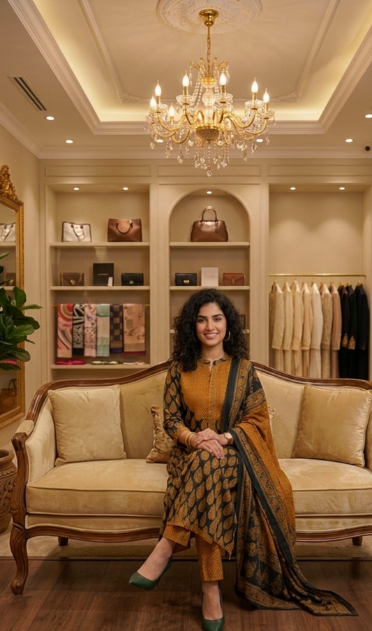 Pure cotton A-line three piece suit