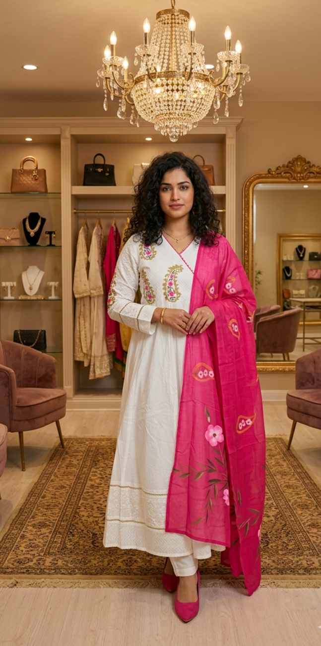 Premium cotton Anarkali suit with hand brushed mul dupatta 💕