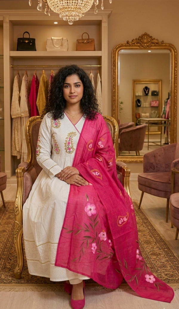 Premium cotton Anarkali suit with hand brushed mul dupatta 💕