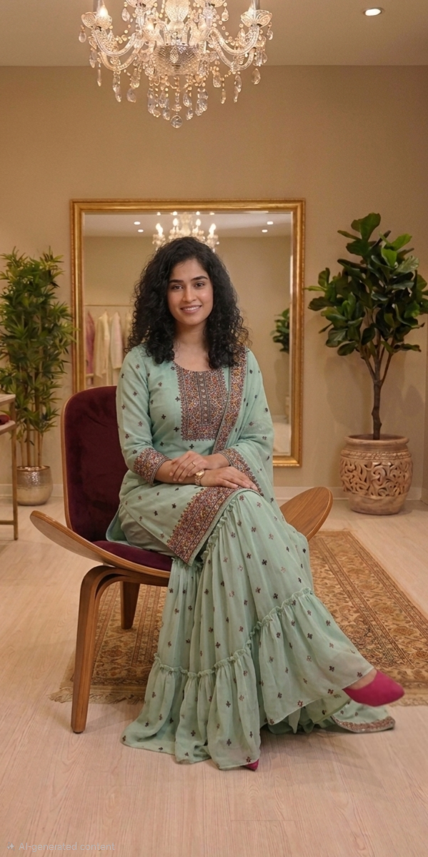 Chantheri silk kurti with faux Georgette dupatta and sharara bottom 💕