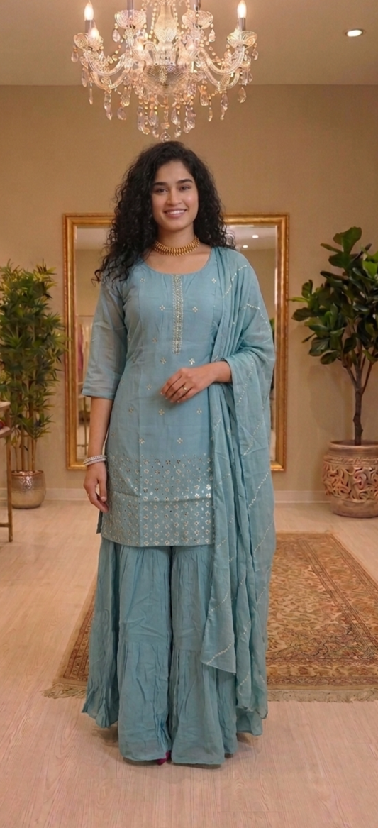 Beautiful silk suit with Georgette sharara bottom 💕