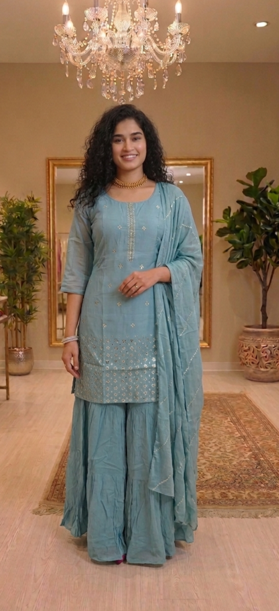 Beautiful silk suit with Georgette sharara bottom 💕