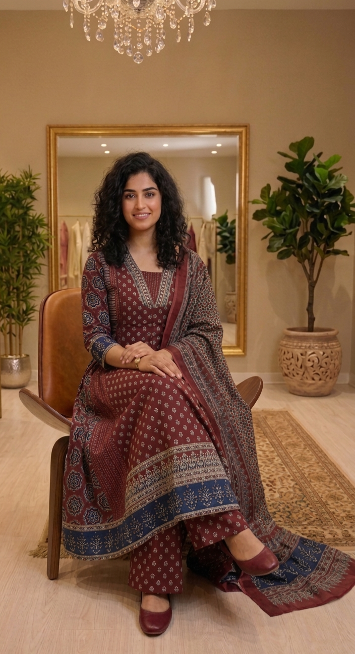 Printed cotton Aline three piece suit