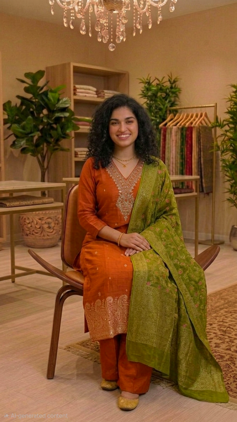 Soft silk three piece suit with  banarasi dupatta 💕