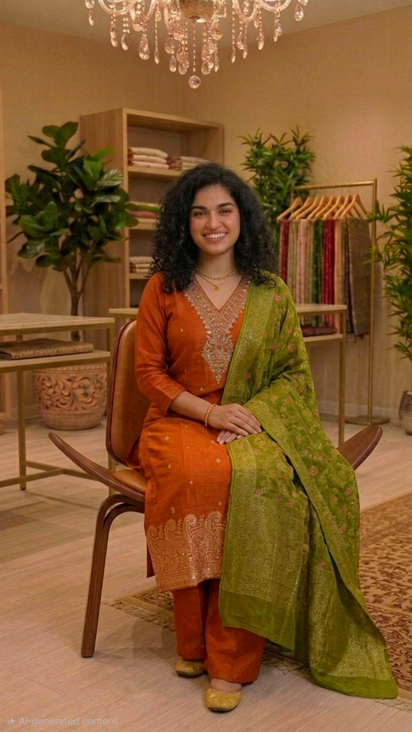 Soft silk three piece suit with  banarasi dupatta 💕