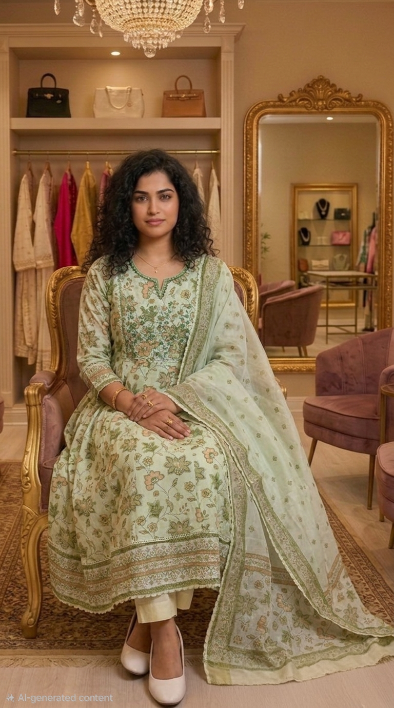 Mul cotton Anarkali three piece suit 💕