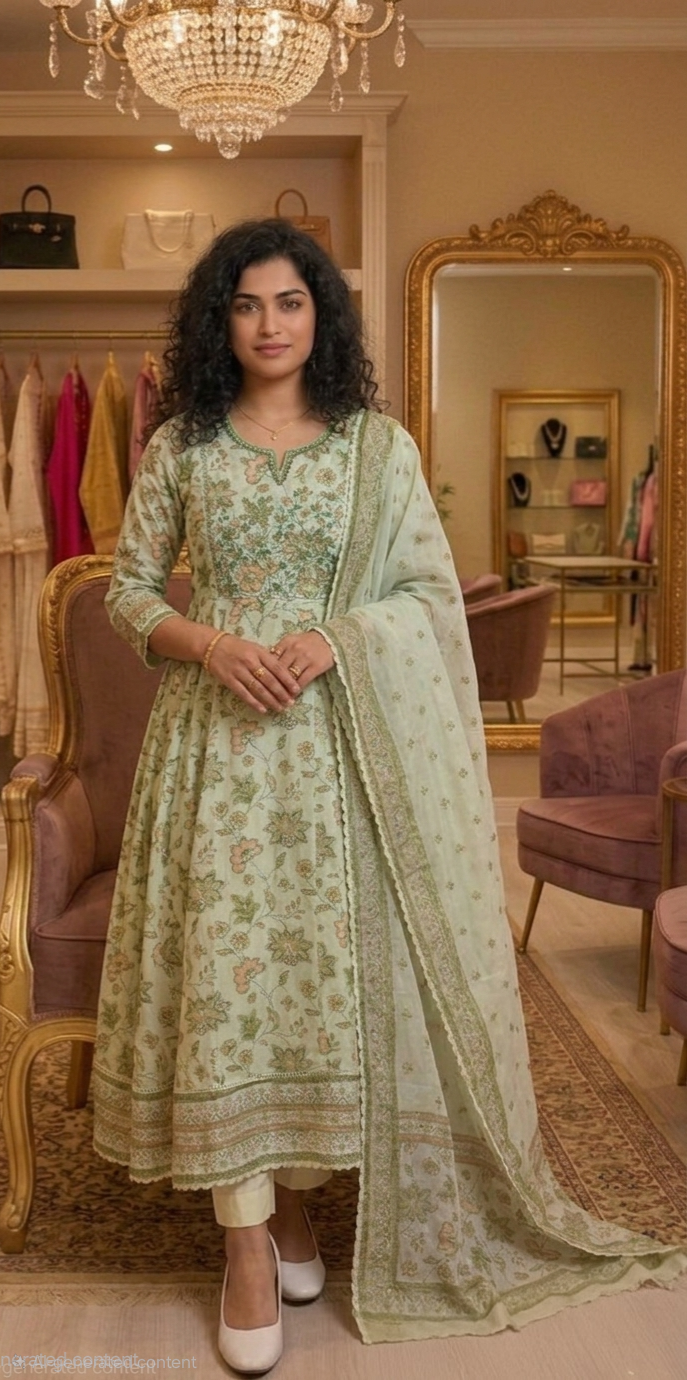 Mul cotton Anarkali three piece suit 💕