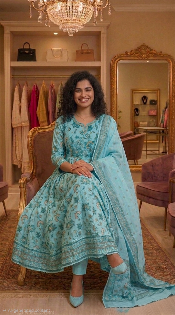 Mul cotton Anarkali three piece suit 💕