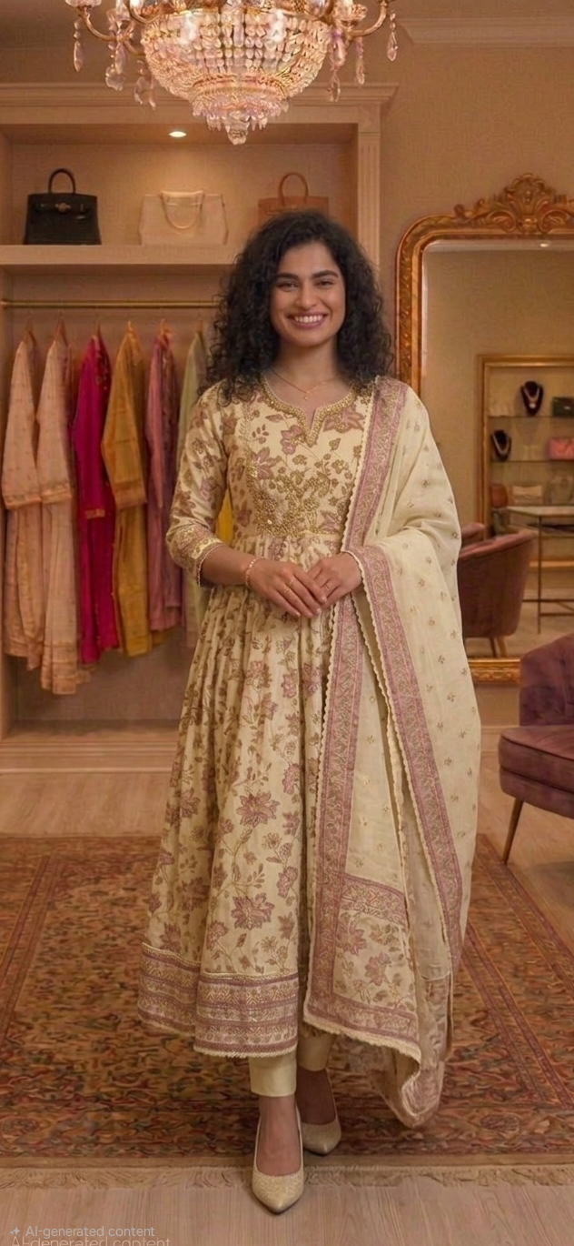 Mul cotton Anarkali three piece suit 💕