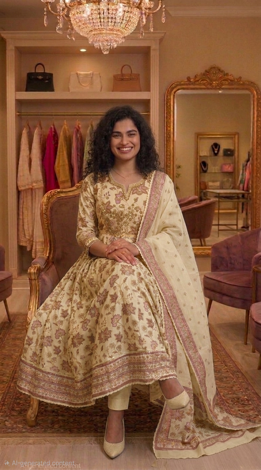 Mul cotton Anarkali three piece suit 💕