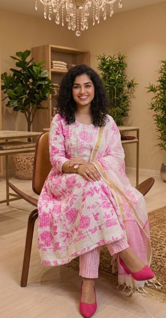 Pure cotton fully thread worked Anarkali three piece suit 💕