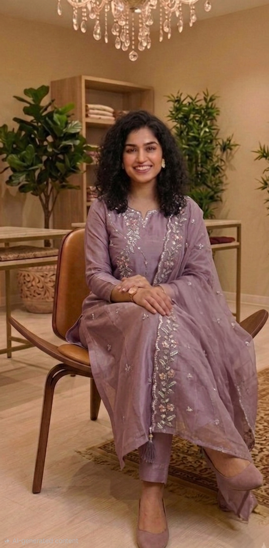 Premium Velvette organza handworked three piece suit 💕