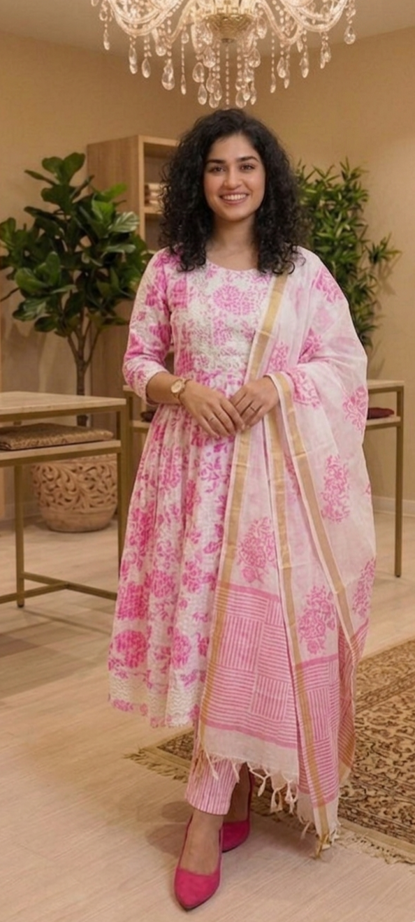 Pure cotton fully thread worked Anarkali three piece suit 💕