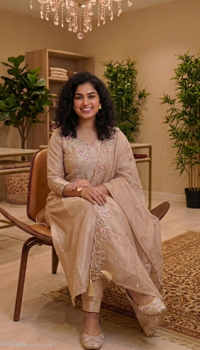 Premium Velvette organza handworked three piece suit 💕