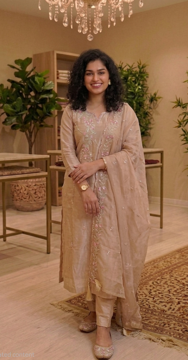 Premium Velvette organza handworked three piece suit 💕