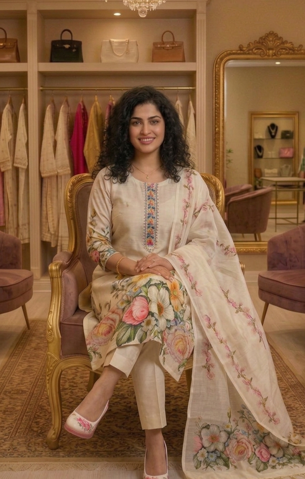 Off-white kantha worked three piece suit 💕