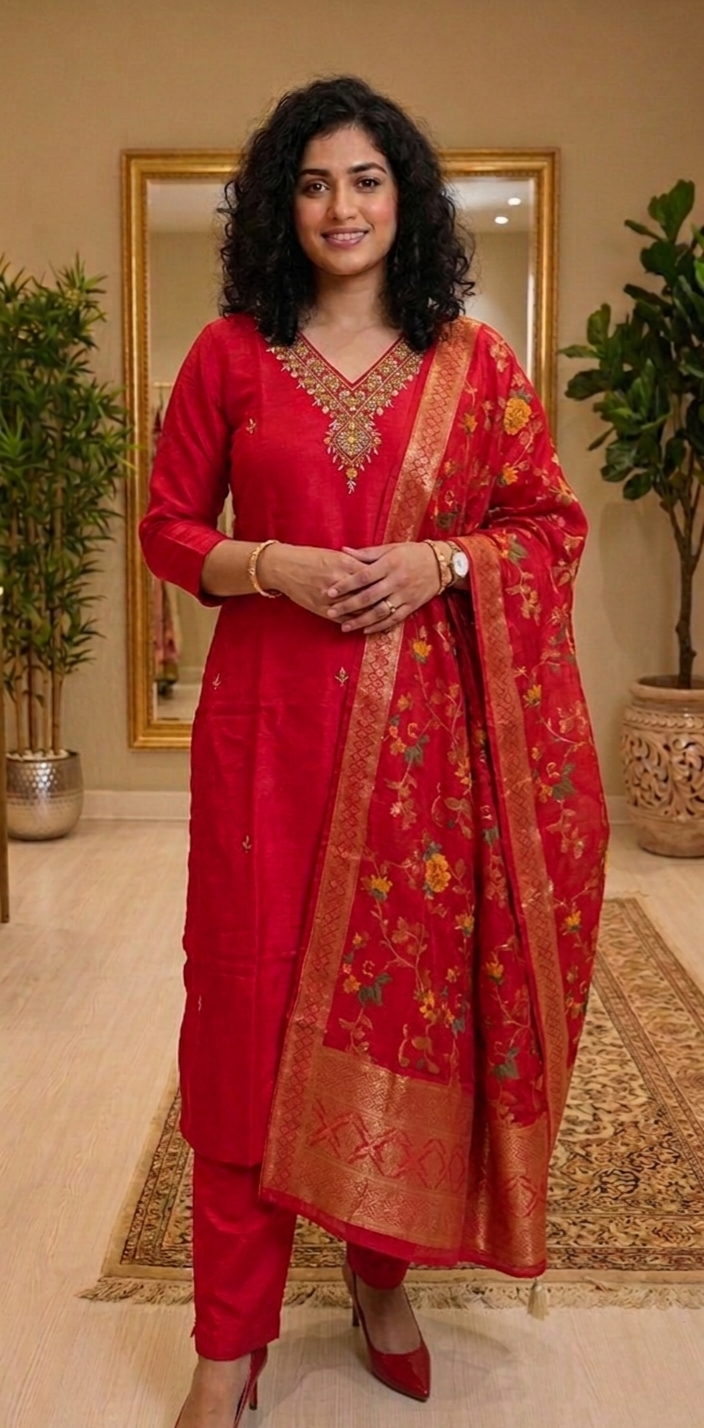 Stunning silk three piece with soft banarasi dupatta