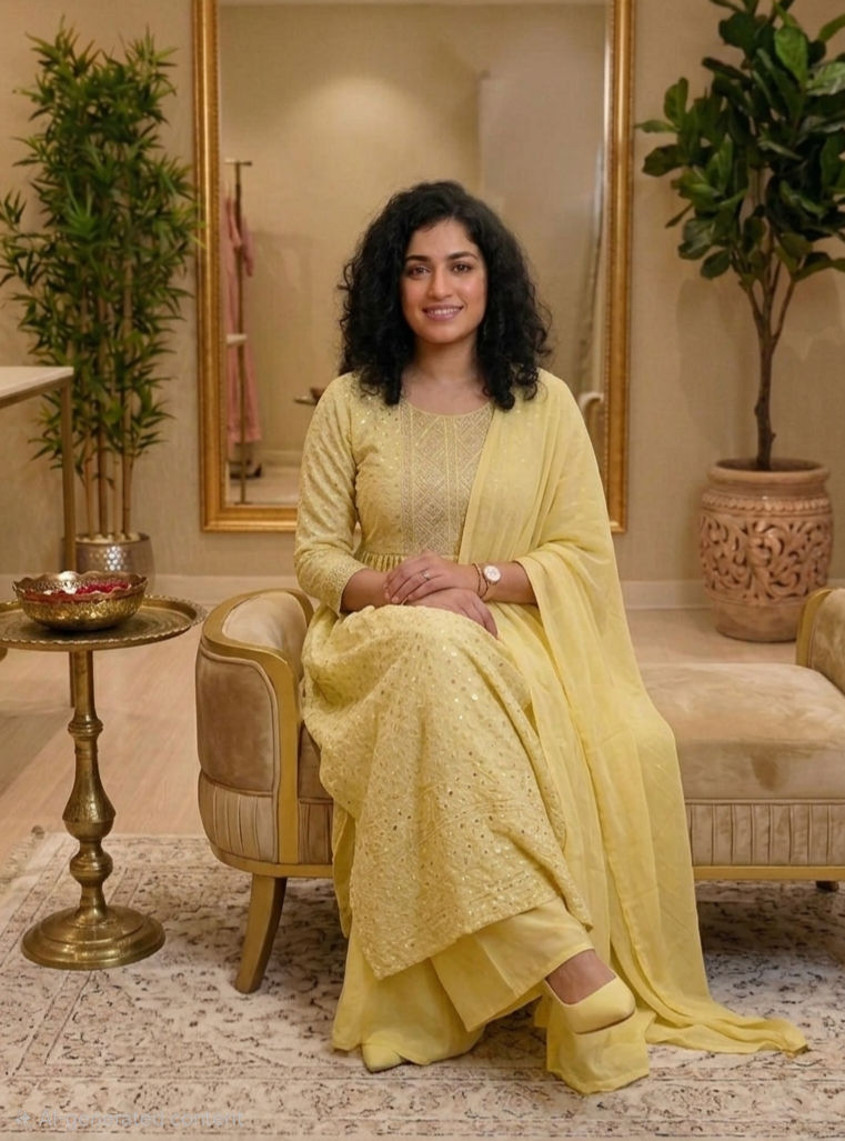 Beautiful faux Georgette fully mirror worked three piece suit