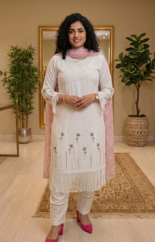 Special offer!! Stylish Faux georgette hand worked suit