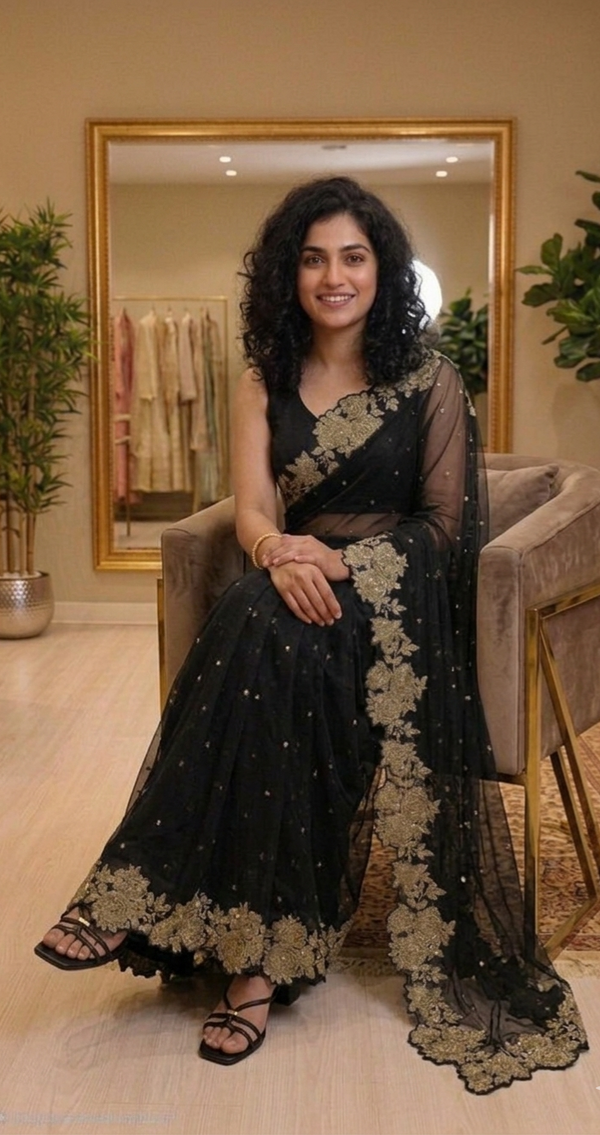 Elegant Jimmy chooSaree | Handworked Scalloped Embroidery & Sequins work