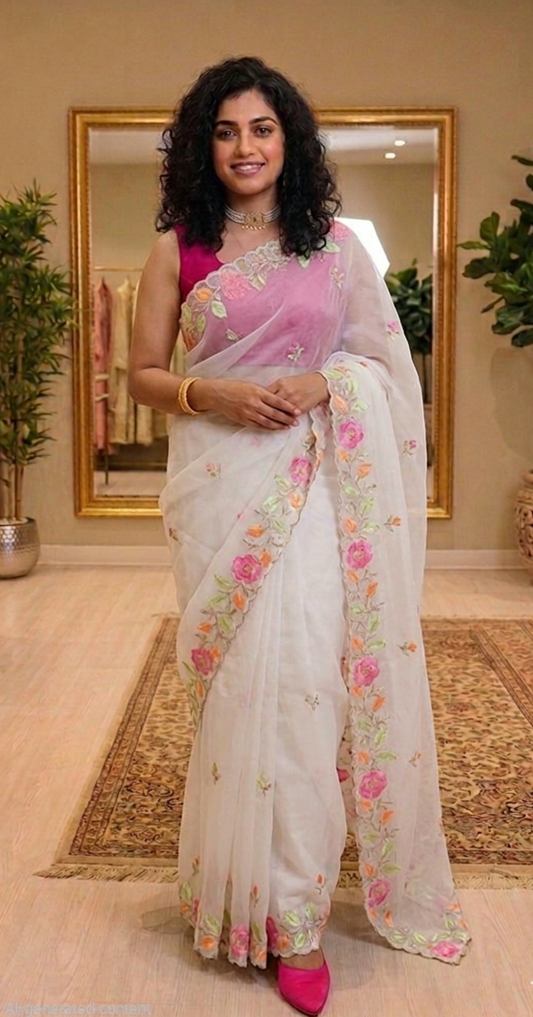 Embroidered crushed Georgette saree