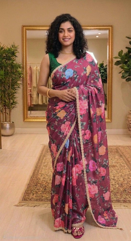 Chinnon floral saree with pearl boarders 💕