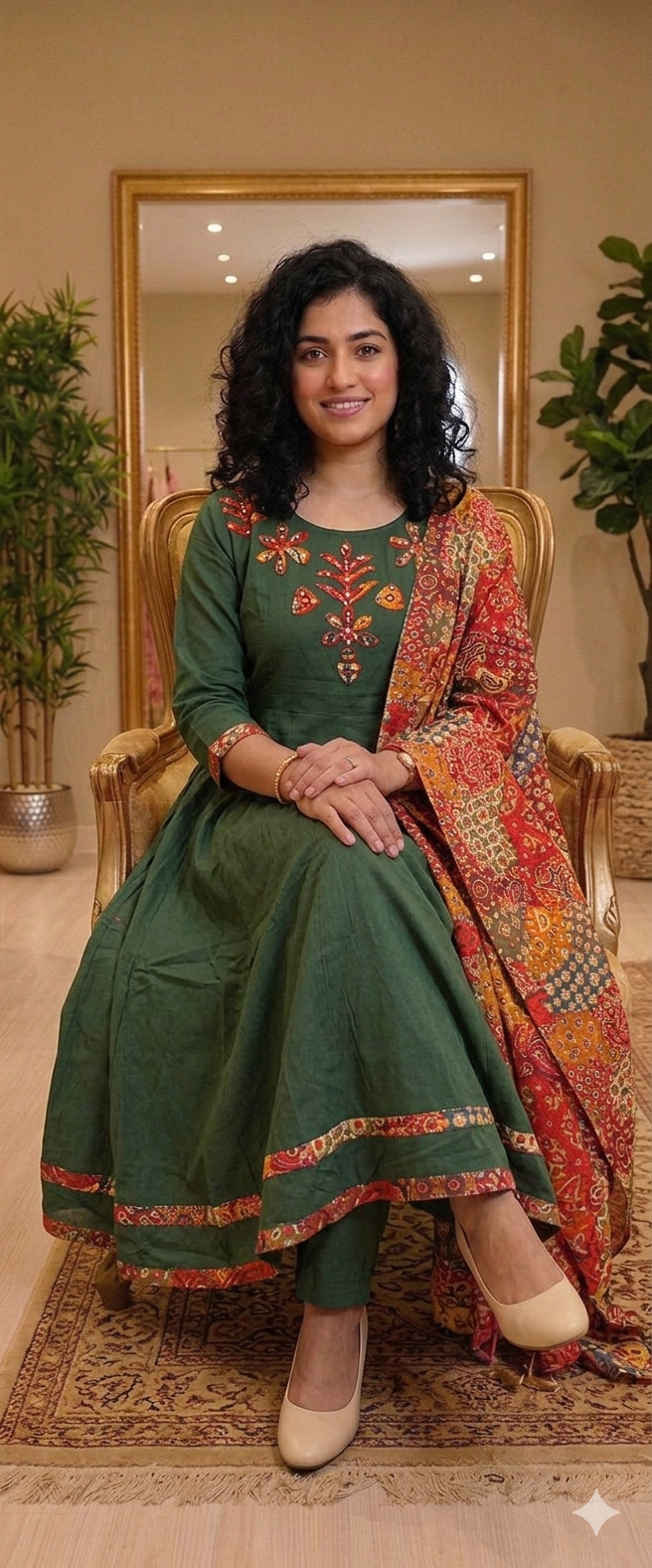 Cotton panel cut anarkali three piece suit