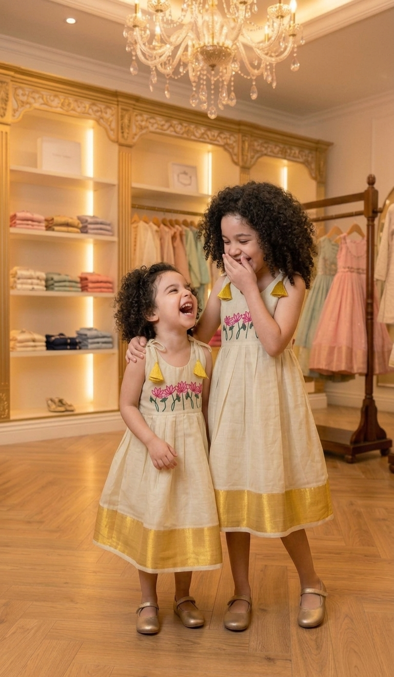 Beautiful embroidered kids Lotus Onam Dresses – ROS SELECTIONS