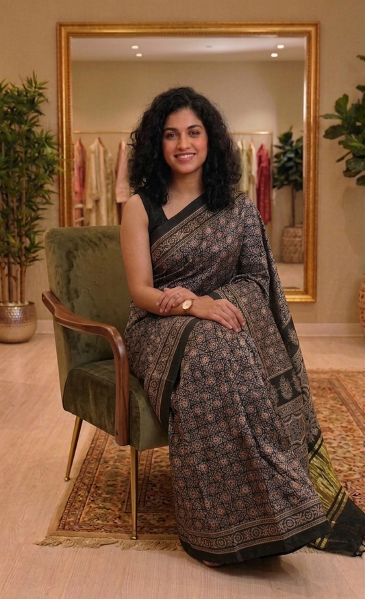 Pure modal silk hand block saree
