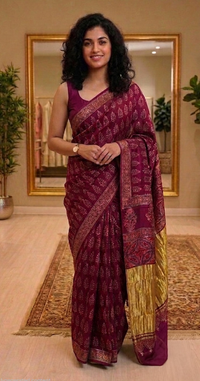 Pure modal ajrak hand block saree