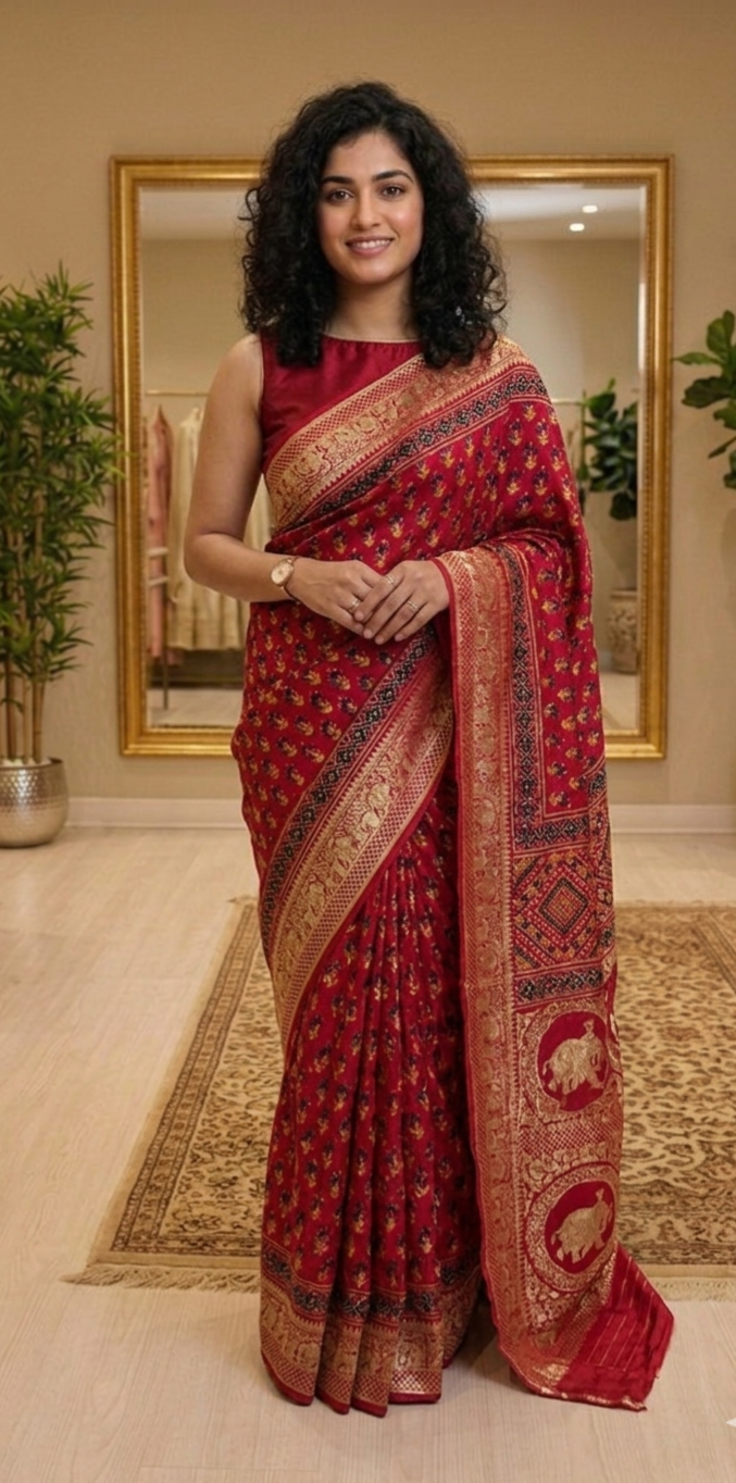 ajrak hand block saree