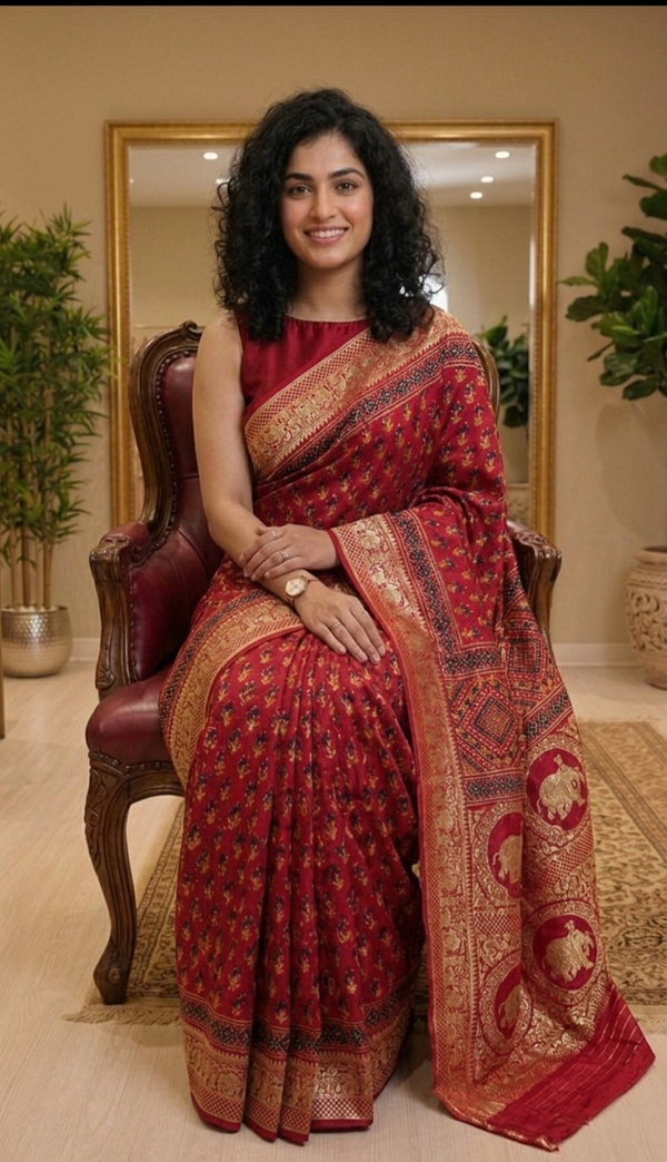 ajrak hand block saree