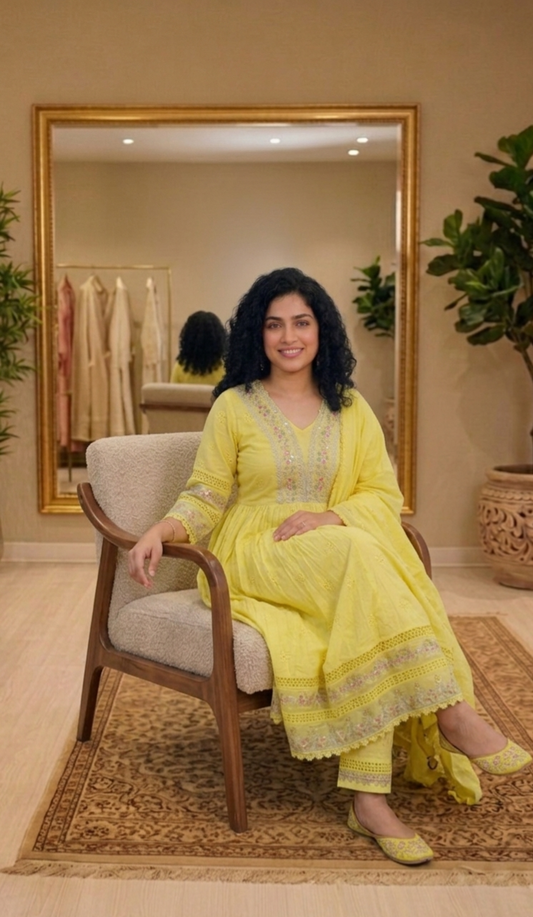 Soft cotton, Flared three piece anarkali suit