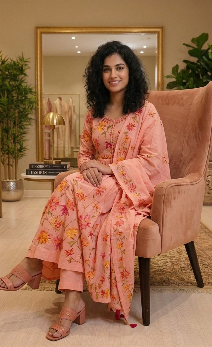 Soft cotton flared anarkali three piece suit 💕