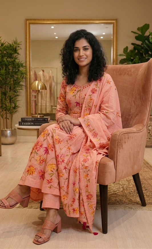 Soft cotton flared anarkali three piece suit 💕