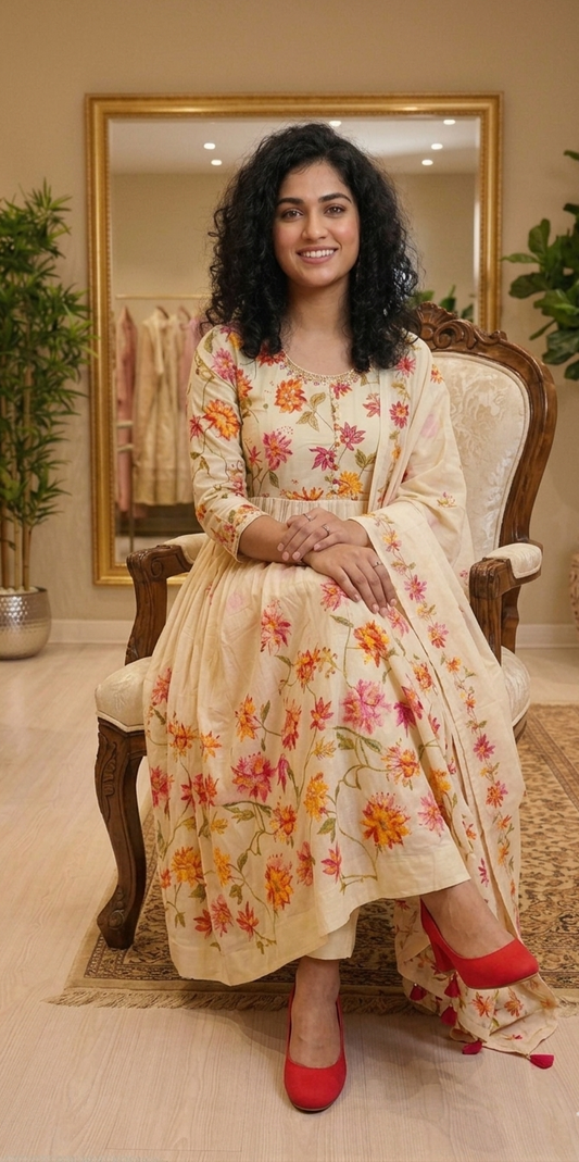 Soft cotton flared anarkali three piece suit 💕