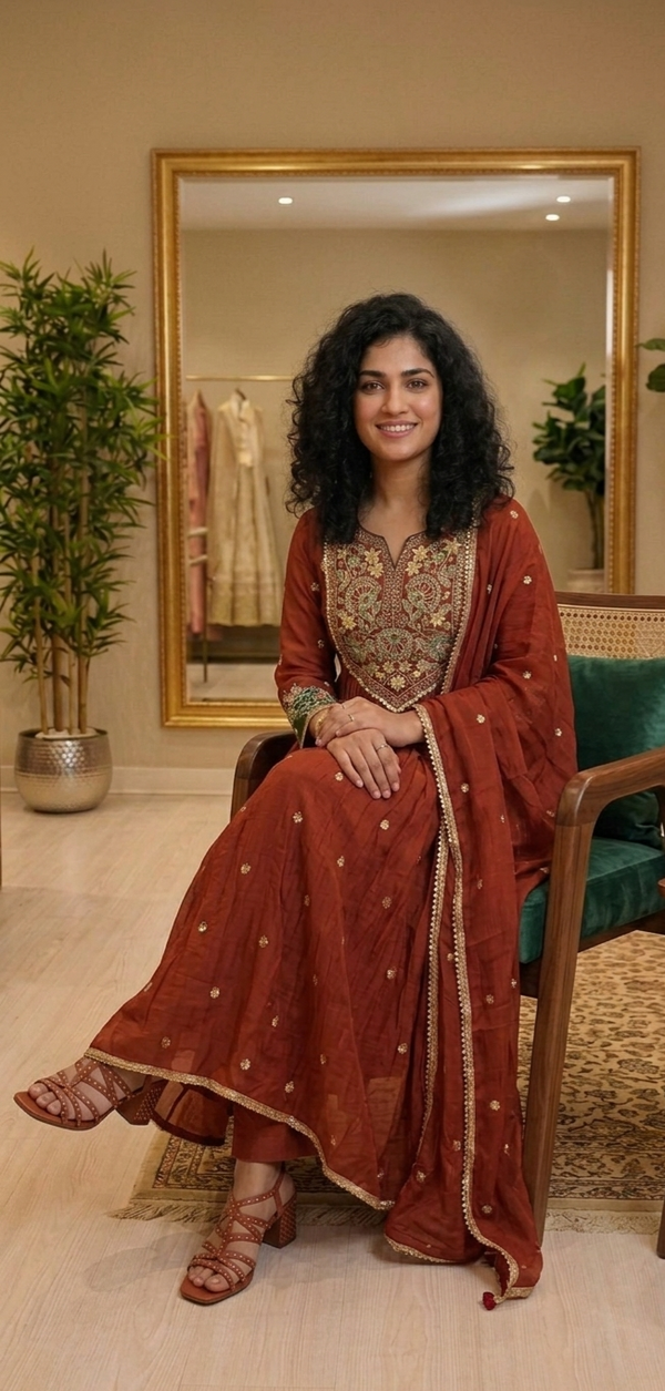 Semi silk Aline three piece suit 💕