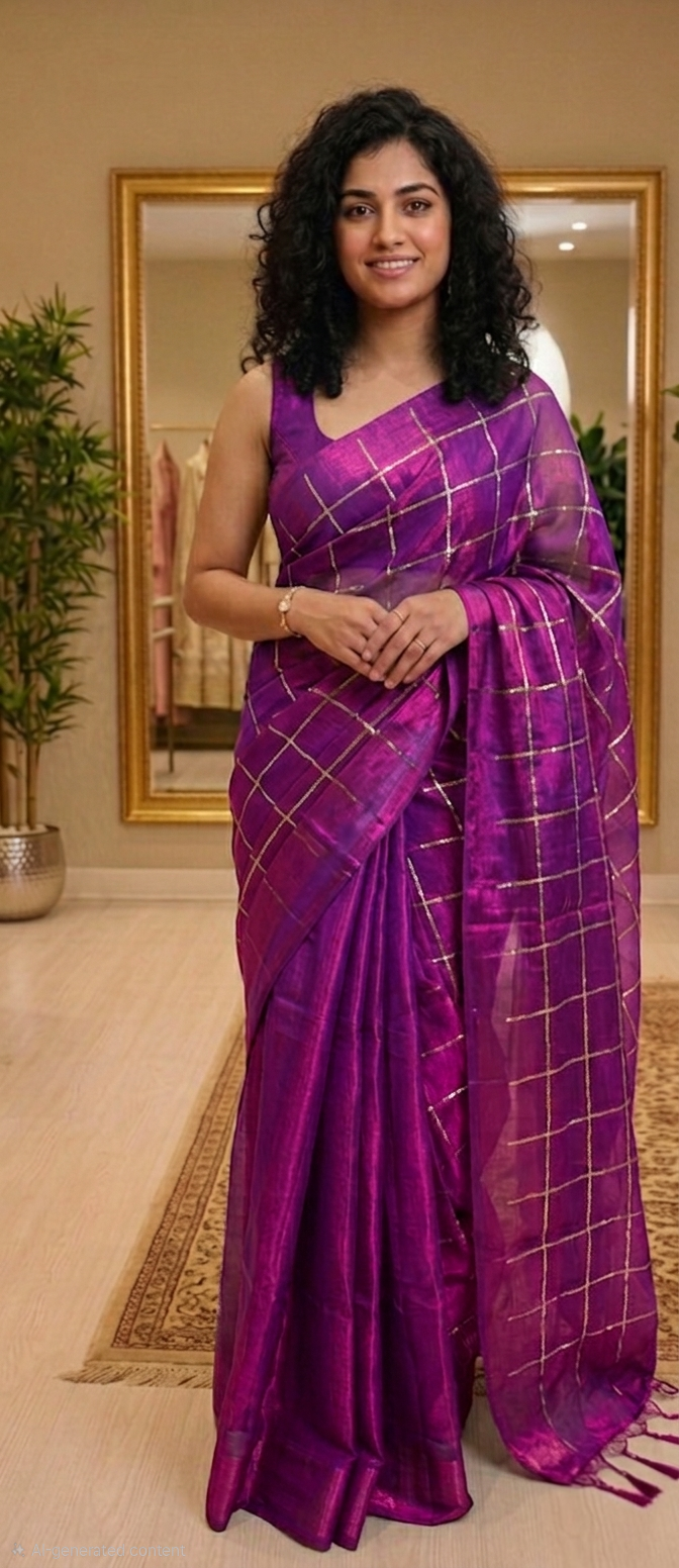 Soft tissue silk , sequenced double shaded saree 💕